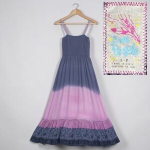 Free People Vintage Ombre Dyed Smocked Prairie Flowy Ruffle Tiered Maxi Dress S